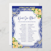 レモンブルータイル赤ちゃんシャワー – 編集可能な名前， 5x7 招待状 (正面/裏面)
