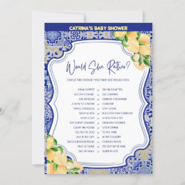 レモンブルータイル赤ちゃんシャワー – 編集可能な名前， 5x7 招待状