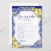 レモンブルータイル赤ちゃんシャワー – 編集可能な名前， 5x7 招待状 (正面/裏面)