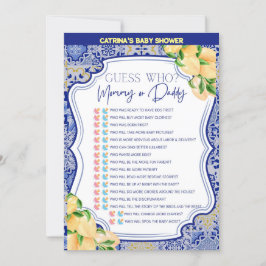 レモンブルータイル赤ちゃんシャワー – 編集可能な名前， 5x7 招待状