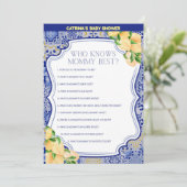 レモンブルータイル赤ちゃんシャワー – 編集可能な名前， 5x7 招待状 (スタンド正面)