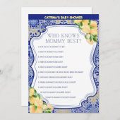 レモンブルータイル赤ちゃんシャワー – 編集可能な名前， 5x7 招待状 (正面/裏面)