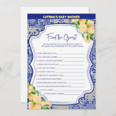 レモンブルータイル赤ちゃんシャワー – 編集可能な名前， 5x7 招待状 (正面/裏面)