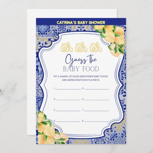 レモンブルータイル赤ちゃんシャワー – 編集可能な名前， 5x7 招待状 (正面/裏面)
