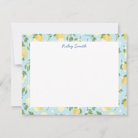 レモンブルーパーソナライズされたフラットノートカード ノートカード (正面)