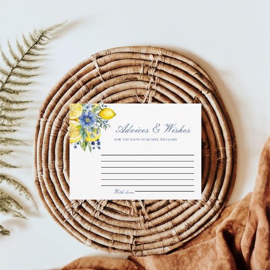 レモンブルーフローラアドバイス&WIshesブライダルシャワー エンクロージャーカード