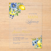 レモンブルーフローラシトラスブライダルシャワー アクリル招待状 (正面)