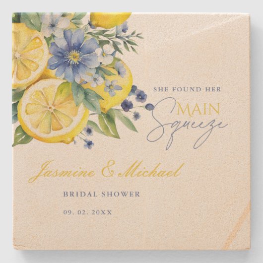 レモンブルーフローラシトラスブライダルシャワー ストーンコースター (正面)