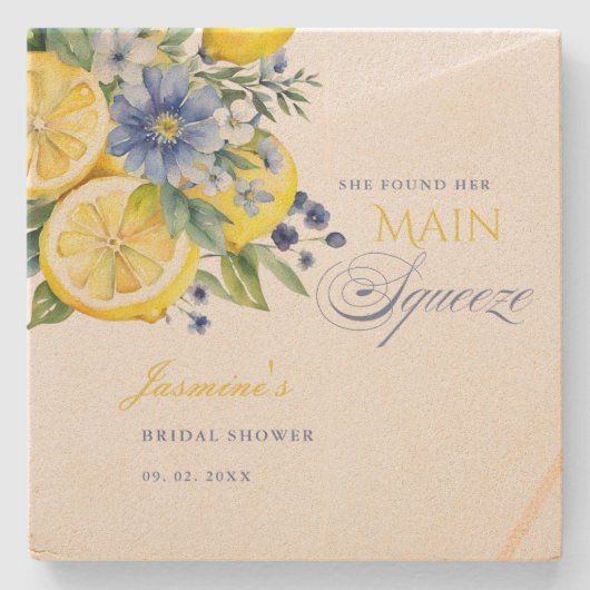 レモンブルーフローラシトラスブライダルシャワー ストーンコースター (正面)