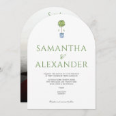 レモンブルーメディテラネアンガーデングリーン結婚ズ 招待状 (正面/裏面)