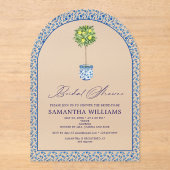 レモンブルーメディテラネアンタイルズガーデンブライダルシャワー アクリル招待状 (正面)