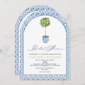 レモンブルーメディテラネアンタイルズガーデンブライダルシャワー 招待状 (正面/裏面)