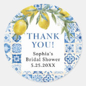 レモンブルー地中海のタイルのシール ラウンドシール (正面)