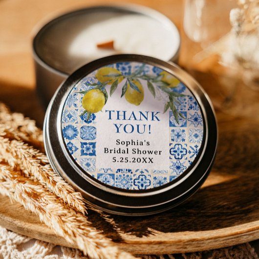 レモンブルー地中海のタイルのシール ラウンドシール