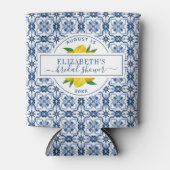 レモンブルー地中海のタイルブライダルシャワー 缶クーラー (正面)