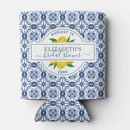 レモンブルー地中海のタイルブライダルシャワー 缶クーラー (裏面)
