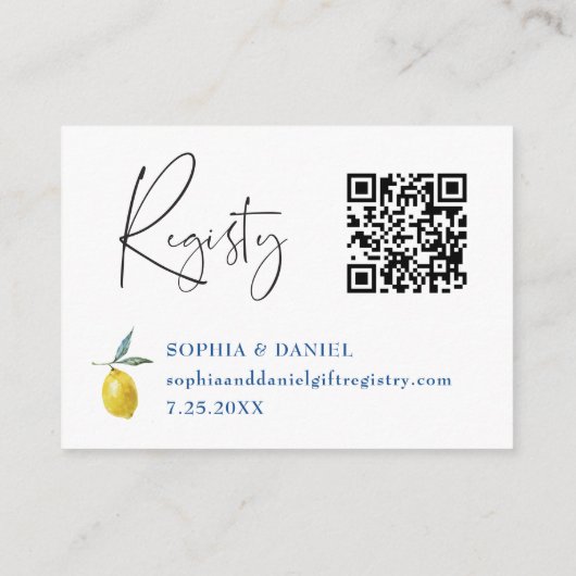 レモンブルー地中海のタイルブライダルレジストリカード エンクロージャーカード (裏面)