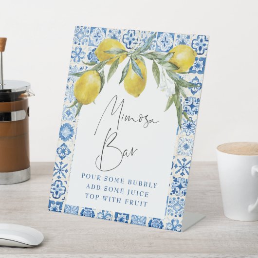 レモンブルー地中海のタイルミモザバーサイン 台座サイン (インサイチュ)