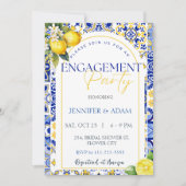レモンブルー地中海のタイル婚約パーティ 招待状 (正面)