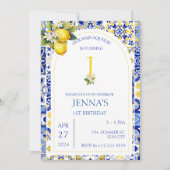 レモンブルー地中海のタイル第1回2回目の誕生日 招待状 (正面)