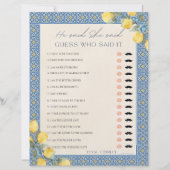 レモンブルー彼は彼女はブライダルシャワーゲームを言った (正面)