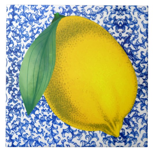 レモンブルー白磁パターン タイル (正面)