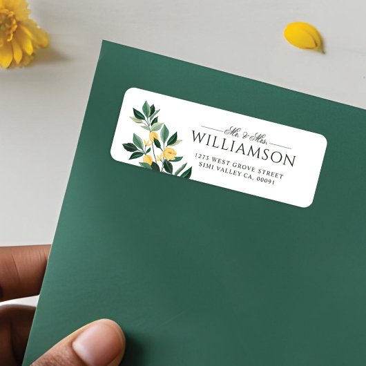 レモンブロッサムエレガントフローラミニマルツリー結婚ズ ラベル