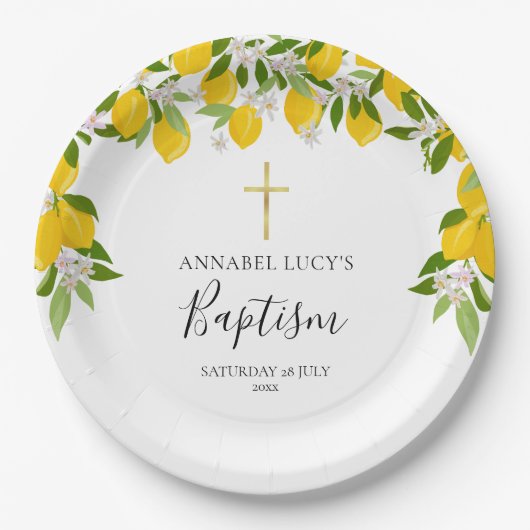 レモンブロッサムグリーナリーバプテスマ《キリスト教》洗礼式や命名式 ペーパープレート (正面)