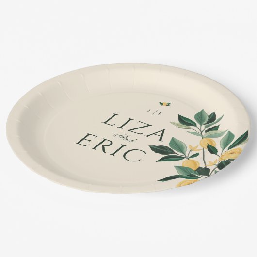 レモンブロッサムフローラエレガントツリー結婚イエロー ペーパープレート (アングル)