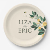 レモンブロッサムフローラエレガントツリー結婚イエロー ペーパープレート (正面)