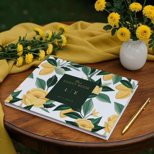 レモンブロッサムフローラエレガントツリー結婚ホワイト ゲストブック