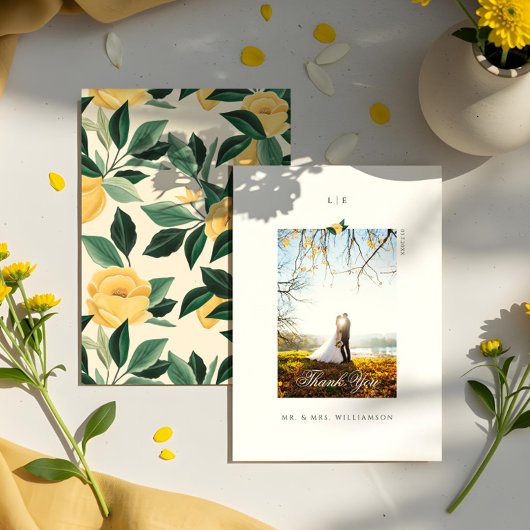 レモンブロッサムフローラツリーエレガントなウェディングフォト サンキューカード
