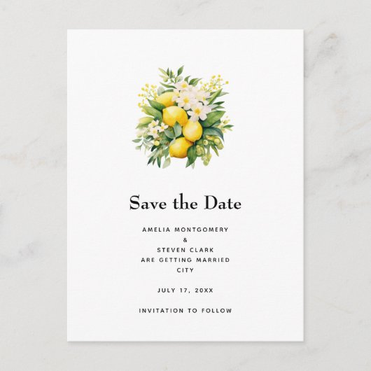 レモンブーケと白い花結婚の 案内ポストカード (正面)