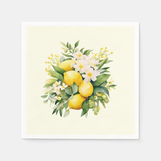 レモンブーケと白い花 スタンダードカクテルナプキン (正面)