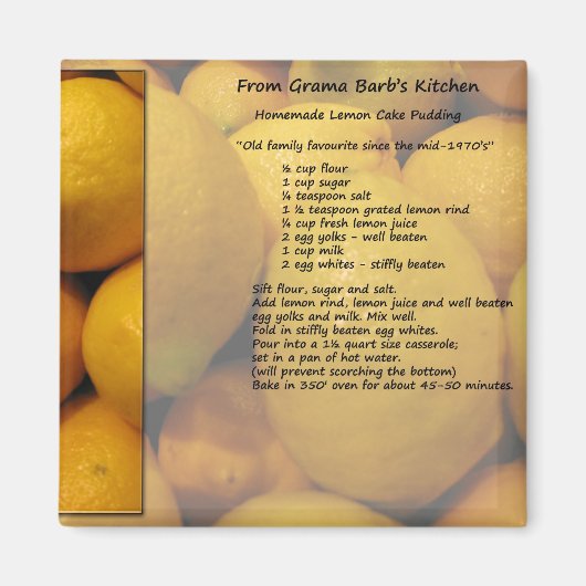 レモンプディングケーキレシピ磁石 マグネット (正面)