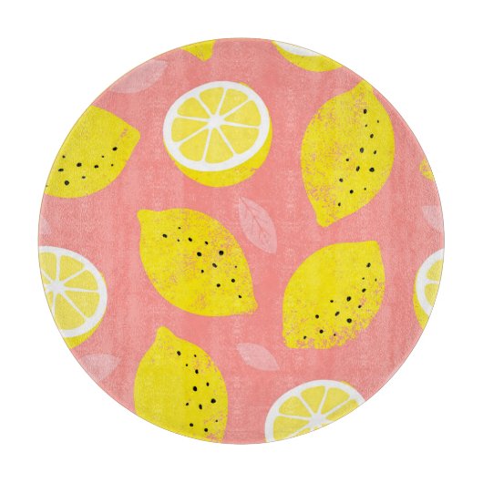 レモンプリント、明るいシームレスな夏のパターン。 カッティングボード (正面)