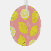 レモンプリント、明るいシームレスな夏のパターン。 ガラスオーナメント (正面右)