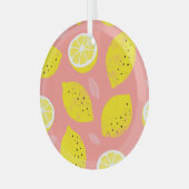 レモンプリント、明るいシームレスな夏のパターン。 ガラスオーナメント (正面左)