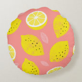 レモンプリント、明るいシームレスな夏のパターン。 ラウンドクッション (裏面)
