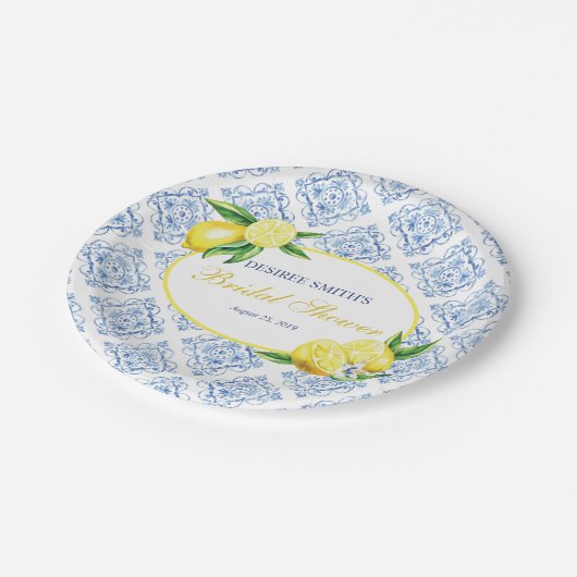 レモンプレートブルータイルイタリアン ペーパープレート (アングル)