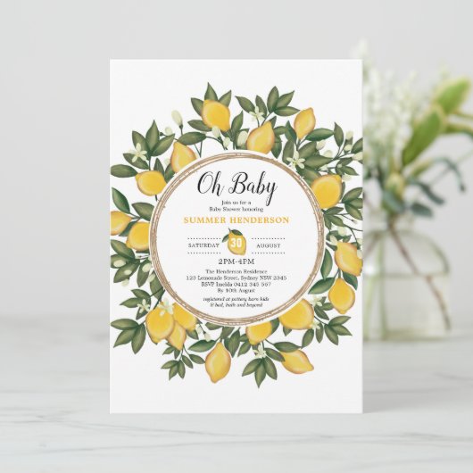 レモンベイビーシャワーサマーシトラスサンシャインレモネード 招待状 (スタンド正面)