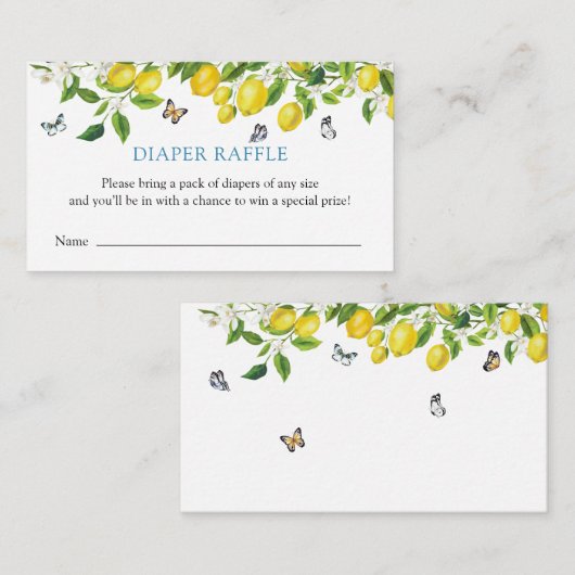 レモンベビーシャワーおむつラッフル エンクロージャーカード (正面/裏面)