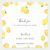 レモンベビーシャワーエレガントありがとうスクリプトフレーム スクエアシール (正面)