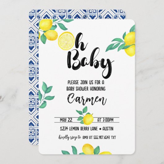 レモンベビーシャワーオベビー招待状 招待状 (正面/裏面)