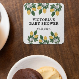 レモンベビーシャワーキャンディ スクエアペーパーコースター