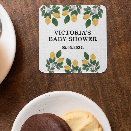 レモンベビーシャワーキャンディ スクエアペーパーコースター