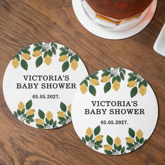 レモンベビーシャワーキャンディ ラウンドペーパーコースター