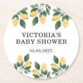 レモンベビーシャワーキャンディ ラウンドペーパーコースター (正面)