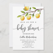 レモンベビーシャワーサマーウォーターカラーシトラス 招待状 (正面)