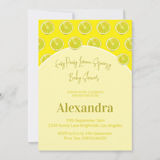 レモンベビーシャワーシトラスイエローモダン招待状 招待状 (裏面)
